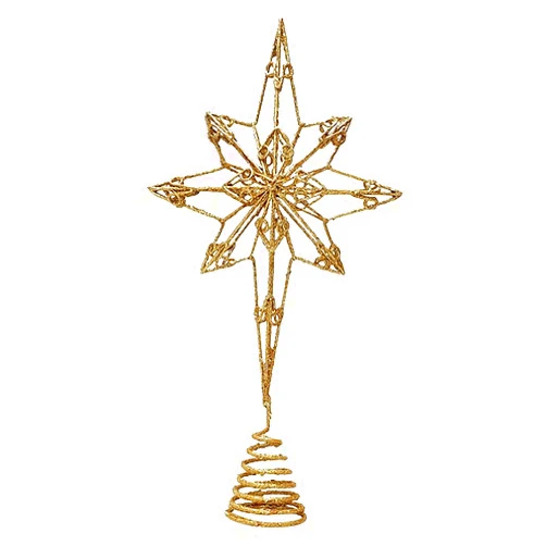 JX Lecal Christmas Tree Topper Octagonal Star 14 Inch Xmas Tree Topper Star Christmas Decoration Glittered Tree Top Star for Winter Party Home Decor, Gold, 37 x 20cm
