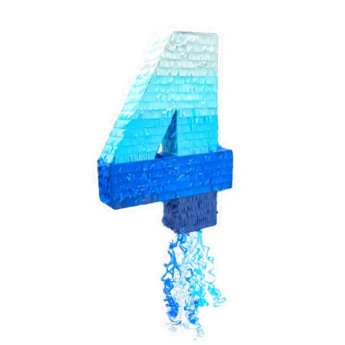 BLUE PANDA Number 4 Pull String Pinata for Boys, 4th Birthday Party Decorations, Ombre Blue (16.5 x 12 x 3 In)