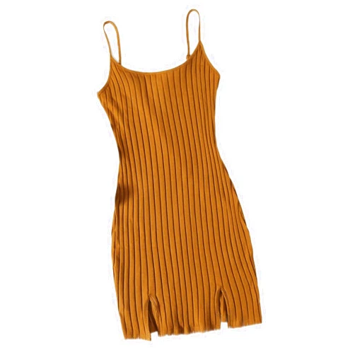 HATALK Women's Dress Dresses for Women Ribbed Cami -Slit Bodycon Mini Dress (Color : Brown, Size : X-Large)