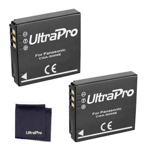 UltraPro 2-Pack CGA-S005e High-Capacity Replacement Battery for Panasonic Lumix DMC-LX1 DMC-LX2 DMC-LX3. Also Includes: Deluxe Microfiber Cleaning Cloth