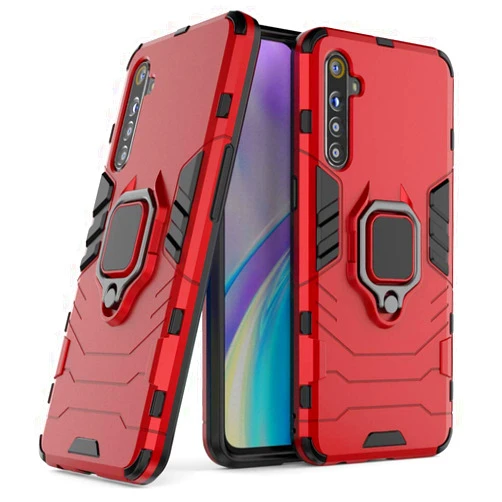 MaiJin LuluMain Compatible with Realme XT, X2 Case, Metal Ring Grip Kickstand Shockproof Hard Bumper (Works with Magnetic Car Mount) Dual Layer Rugged Cover for Oppo Realme XT, Realme X2 (Red)