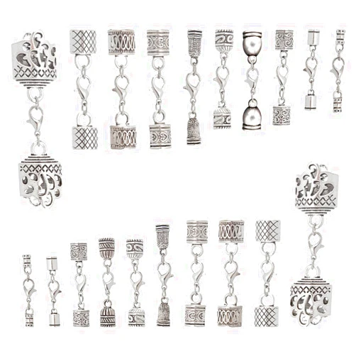 PH PandaHall 20 Sets 10 Styles Leather Cord End Caps Alloy Cord End Caps with Lobster Clasp End Tip with Loop Ring Connector for DIY Crafts Jewelry Making Findings Necklace Bracelet Anklet
