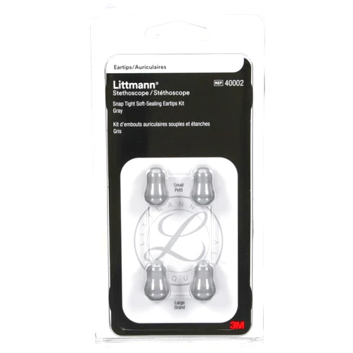 3M Littmann 3M™ Littmann® Stethoscope Spare Parts Kit, Snap Tight Soft-Sealing Eartips, Grey, Large and Small, 40002