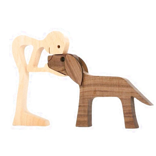 LONG XIN SERIES Men Dog Figurines Wood Statue Home Decor Wooden Sculpture Dog Memorial Gifts for Dog Lovers House Warming Gifts Ideas Art Decor Living Room Office Bedroom