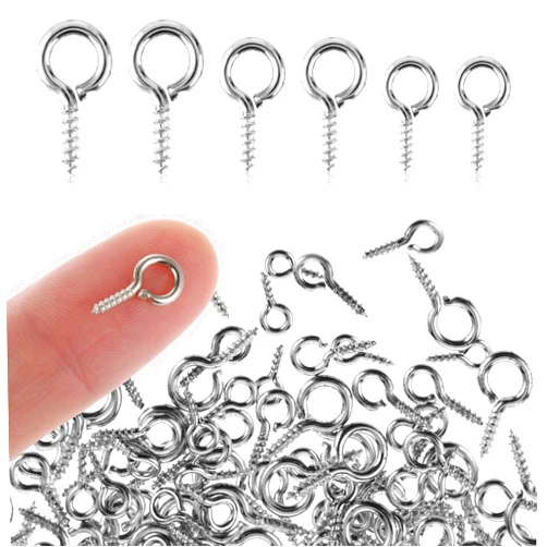 Amabro 300PCS 3 Sizes Small Screw Eye Pins, Mini Metal Eye Pins Hooks Eyelets Screw Peg Threaded Self Tapping Screw Threaded Clasps Hooks for Jewelry Making Findings DIY Crafts(Silver)