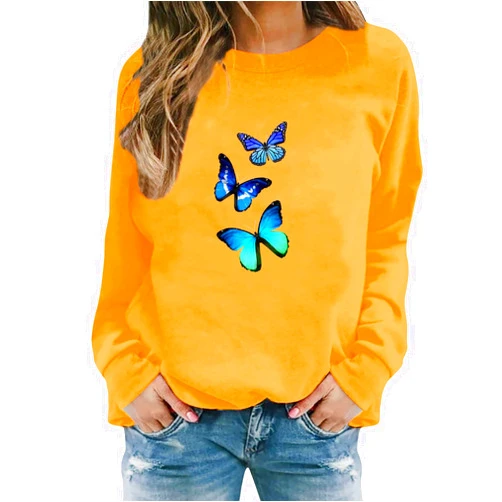 PUTEARDATPullover Sweatshirts for WomenWomen's Loose Printed Sweatshirt Solid Color Long Sleeved Round Neck Pullover