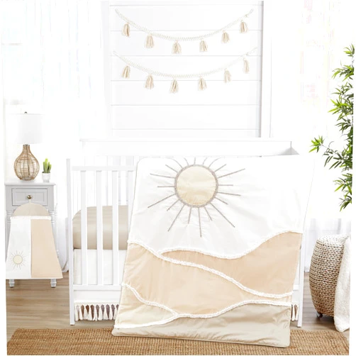 Sweet Jojo Designs Boho Desert Sun Taupe Nursery Baby Boy or Girl 4pc Crib Bedding Set Neutral Tan Beige Ivory Gold Cream Off White Bohemian Mountain Nature Outdoors Geometric Minimalist Sunshine