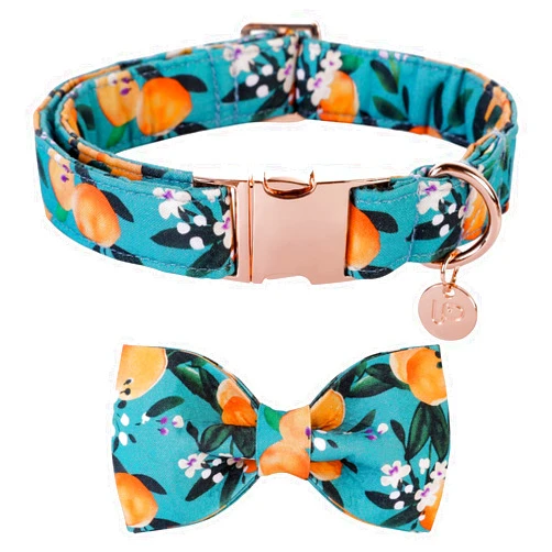 UP URARA PUP Dog Collar with Bow Tie, Durable Comfortable Cotton Dog Bowtie Collar with Metal Buckle for Small Dog Girl Boy, Summer Cute Dog Collar, S