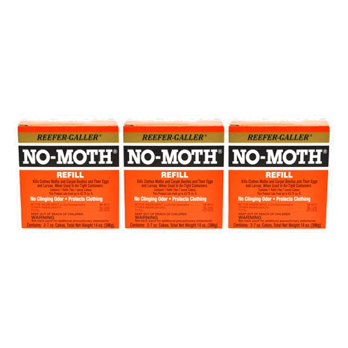 Reefer-Galler NO-Moth Closet Hanger Refills - Moth Cakes for Hanger Storage, Non-Odorous Moth Cakes for Closet, Kills Clothes Moths, Carpet Beetles, Eggs & Larvae (2 Moth Cakes, Pack of 3)