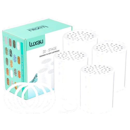 Luxau 4 Pc Luxau 20 Stage (Also Fit 15, 18 Stage) Shower Filter Replacement Cartridge, Shower Head Filter Refill, for Hard Water Chlorine Heavy Metal, Skin Hair, Fit Any Similar Design Shower Water Filter