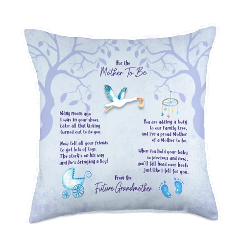 GIFTMOS Mother to Be [Gender boy] Pregnancy from Future Grandmother Throw Pillow, 18x18, Multicolor
