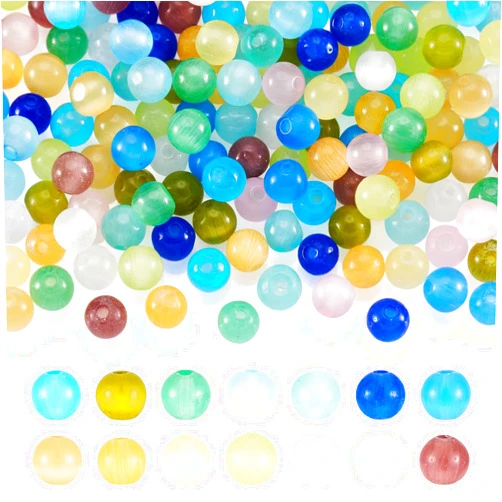 BB Beadthoven Beadthoven 210pcs Cat Eye Beads 4mm Glass Crystal Beads for Crafts Transparent Small Eye Ball Round Beads Assorted Tiny Glass Seed Beads for Bracelets Necklaces Earrings Jewelry Making DIY