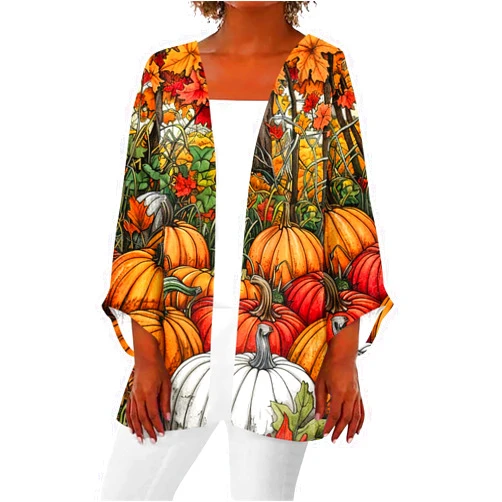 WOSHIMEINV Womens Oversized Cardigan Halloween Print Open Front Cardigans Jacket 2024 Fall 3/4 Sleeve Comfy Outfits Coat