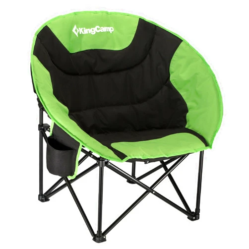 KingCamp Foldable Saucer Moon Lounge Chair with Cupholder Storage Pocket for Indoor Home or Outdoor Camping and Tailgating Use, Black/Green