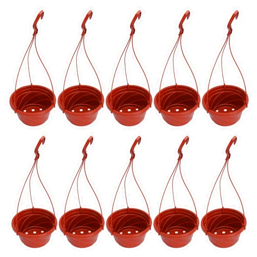 DOITOOL 10 Sets Plastic Hanging Planter Pots Small Hanging Flower Pot, Hanging Orchid Pots 6.7 Inch Hanging Chain Baskets for Outdoor Indoor Plants and Balcony Decoration (Coffee)