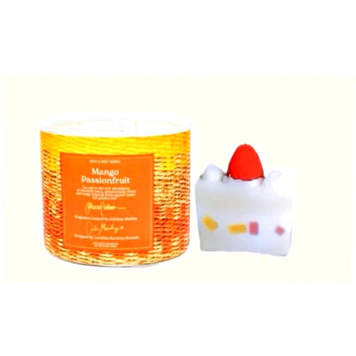 Generic Mango Passionfruit - White Barn Bath/Body Work- 3-Wick Scented Candle 14.5 OZ Burns 25-45 Hours with Strawberry Cake Soap Natural