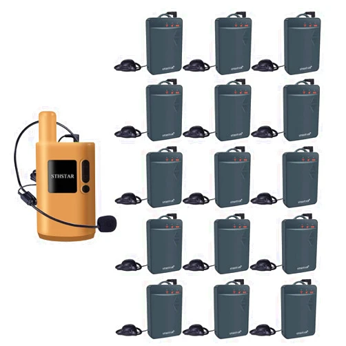 STHSTAR Case of 1 Transmitter and 15 Receivers Wireless Tour Guide Voice Audio Transmission System for Church,School,Training,Factory, 99 Channels 2.4G Frequency