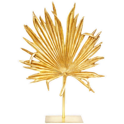 Deco 79 Polystone Leaf Decorative Sculpture Textured Metallic Palm Home Decor Statue with Stand, Accent Figurine 20