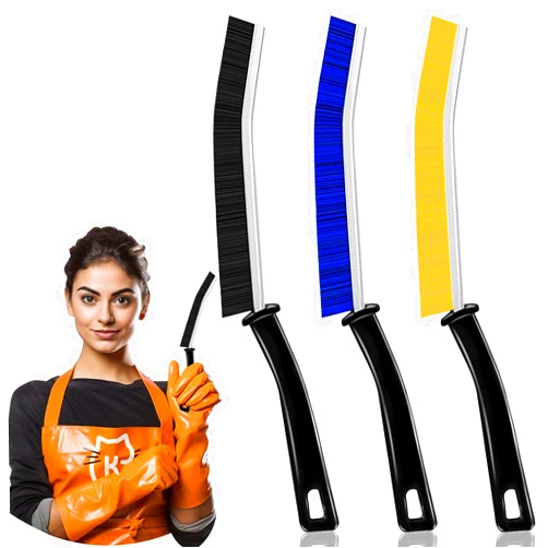 YARWAYER Hard Bristle Crevice Brush, 3Pcs Gap Cleaning Brush Crevice Brush Scrub Brush Stiff Cleaning Brushes Multifunctional Grout Cleaner for Tile Joints, Floor Lines, Kitchen (Black, Blue, Yellow)