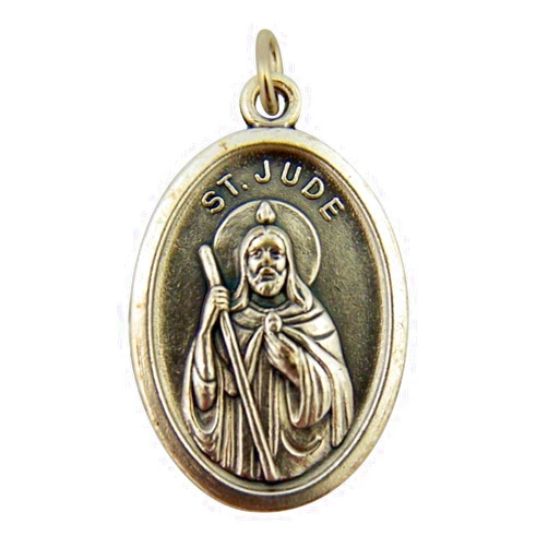 Religious Gifts Silver Toned Base Saint Jude Patron of Lost Causes Pendant Medal, 1 Inch