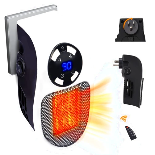 Throihg Plug in Heaters for Indoor Use - Upgraded 500W Space Heaters, Quiet Portable Heater with Thermal Protection, Small Electric Heater for Office with LED & Timer, Safe Mini Heater for Bedroom, Bathroom