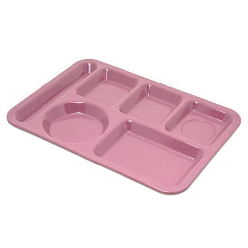 Carlisle FoodService Products Plastic Meal Tray Left-Handed Heavyweight Lunch Tray with 6-Compartments for Schools, Cafeterias, and Dining Halls, Melamine, 14 x 10 Inches, Rose Granite