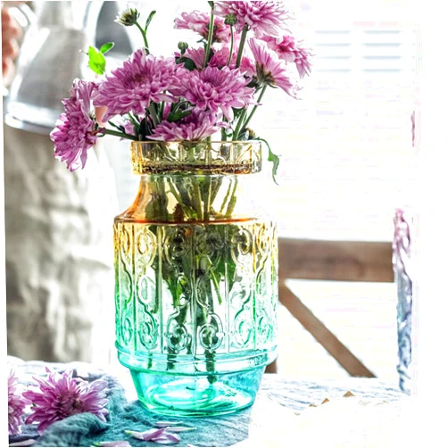 Yuccasly Glass Vase, Embossed Style Vase, Flower Vase Decorative for Home Office Wedding Holiday Party Celebrate. Hydroponic Green Plant Vase Ambergreen
