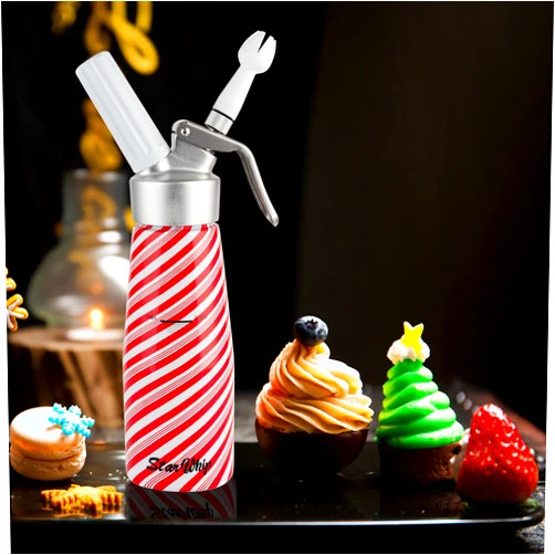StarWhip Professional Whipped Cream Dispenser - Highly Durable Aluminum Cream Whipper 1 Pint with 3 Decorating Tips and Brush, ZERO-LEAK Whipping Siphon Canister, Gourmet Cream Maker (A-F)