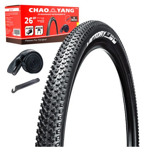 CHAOYANG Chao YANG Mountain Bike Tire Replacement Kit, 26’’×1.95, Dual Compound 2C-MTB Tires, Featured with Double Tread Puncture Protection, for On or Off Road Use, 1-Pack