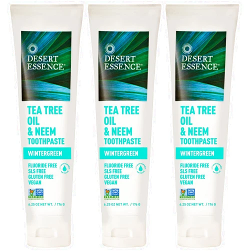 Desert Essence Natural Tea Tree Oil and Neem Toothpaste, Wintergreen,6.25 Oz, Pack of 3