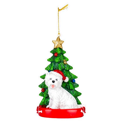 Kurt Adler West Highland Terrier Wearing Santa Hat with Christmas Tree Ornament C7615WH New