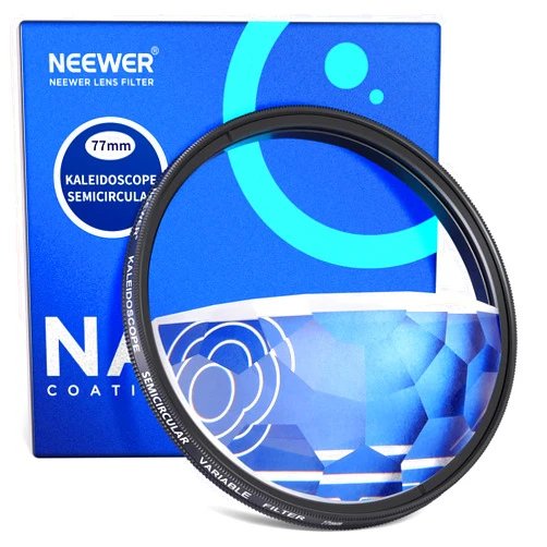 NEEWER 77mm Half Moon Kaleidoscope Prism Lens Filter, K9 Optical Crystal Glass Photography Prism Effect Filter with Multi Refraction and Variable Number of Subjects