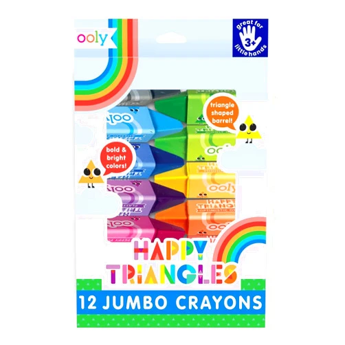 Ooly Jumbo Triangle Crayons for Toddlers [Set of 12], Toddler Crayons Ages 1-3, No Roll Crayons, Triangle Shaped Crayons are Easy to Hold Crayons