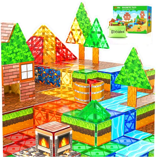 Gooidea Magnetic Building Blocks Stimulate Mine Magword Building Craft 84PCS Magnetic Tiles Toppers Construction Game Playset Kids Toys Learning Sensory Toys Gift for Age 4-6, 5-7, 8-12 Boys Girls Gamers