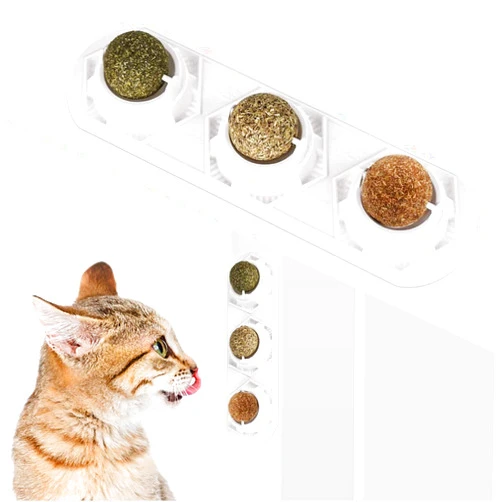 WoLover Catnip Wall Ball Toys – Rotatable Cat Snack Edible Balls with Natural Healthy Catnip | Silvervine | Gall Nut, Kitten Playing Chewing Cleaning Teeth Toy