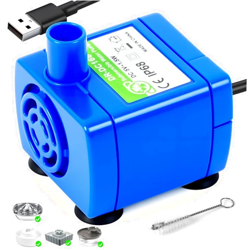 Waatoos Cat Water Fountain Pump (No Led & with Brush), IP68 DR-DC 160 Submersible Water Pump for Stainless Steel, Ceramic Cat Water Fountain, Ultra Quiet Pet Fountain Pump