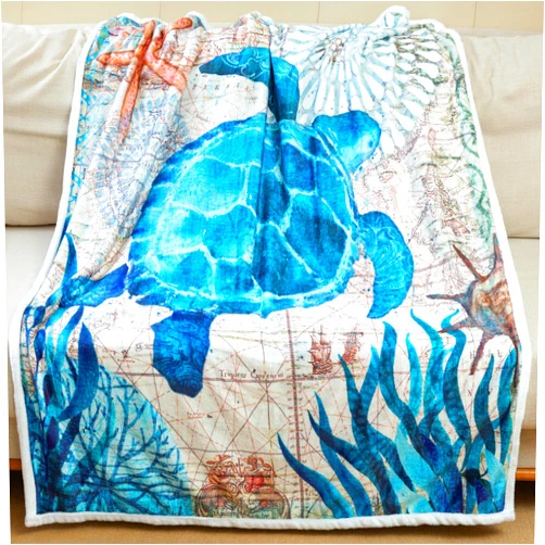 Sviuse Sea Turtle Blanket Twin Blue Turtle Throw Blanket for Women, Men and Kids Nautical Chart Giant Sea Turtle Gifts for Turtle Lovers (60