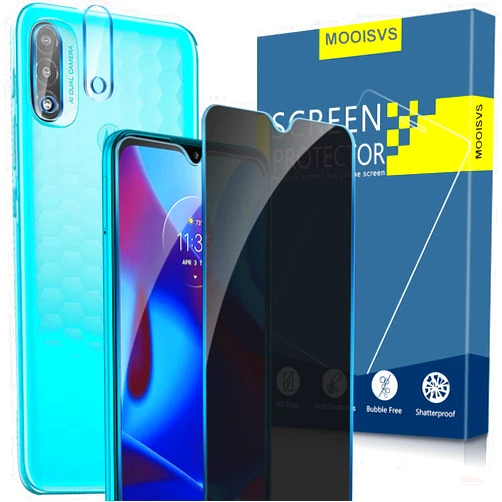 Moonshield [2+2Pack]MOOISVS for Moto E20 Privacy Tempered Glass Screen Protector(2pack)+Camera Lens Protector(2pack),Anti-Spy Tempered Glass High Sensitive Case Friendly,Easy Installation