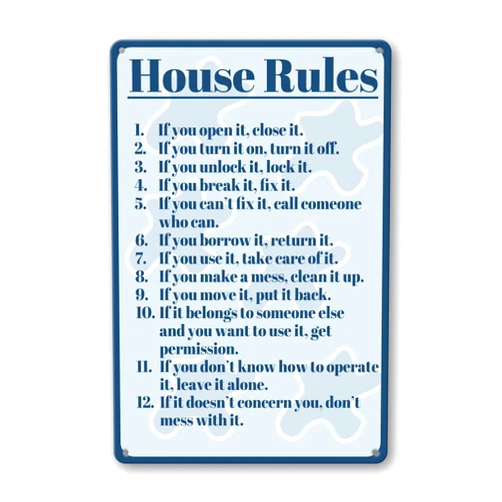 Nwiteiw House Rules Sign Bar Rules Funny Metal Tin Sign, House Rules Wall Decor Wall Signs Family Rule Plaque Sign Funny Kitchen Wall Decor