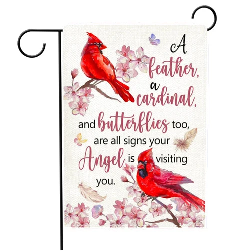 Dyrenson Cardinal Memorial Decorative Garden Flag, Red Birds Dogwood Flower Inspirational Quote Cemetery Yard Outside Home Decorations, Spring Summer Burlap Outdoor Small Decor Double Sided 12 x 18