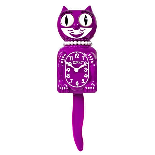 Kit Cat Klock Kit-Cat Klock Limited Edition Boysenberry Lady with Pearl Necklace & Eyelashes - Cat Clock with Moving Eyes and Tail Wall Clock, Made in USA