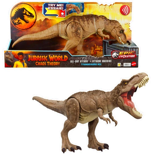 Jurassic World Mattel Jurassic World All-Out Attack Tyrannosaurus Rex Dinosaur Action Figure Toy, T. rex with Rampage Attack, Chomp & Roar & Evolved Spikes, Digital Play