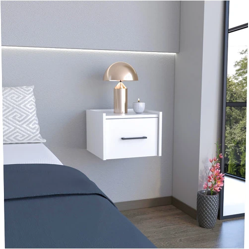 DEPOT E-SHOP Yorktown Floating Nightstand, Space-Saving Design with Handy Drawer and Surface, White