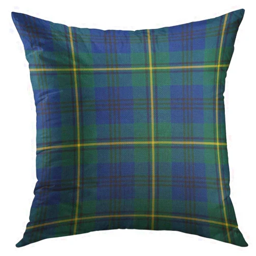 Mugod Decorative Throw Pillow Cover for Couch Sofa,Yellow Lockerby Johnston Clan Tartan Blue Green Plaid Scottish Home Decor Pillow Case 18x18 Inch