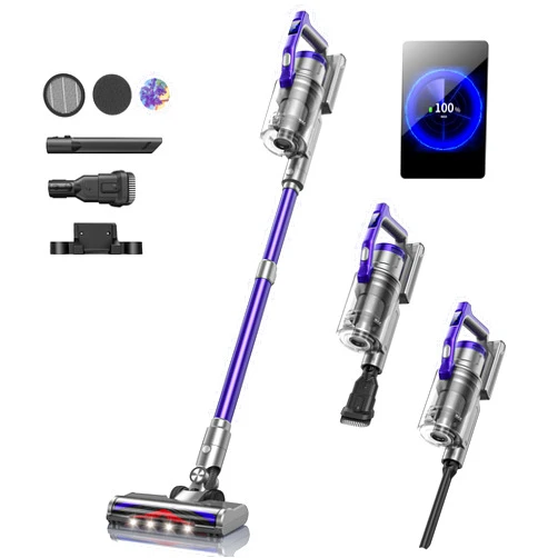 HONITURE Cordless Vacuum Cleaner, 450W Stick Vacuum Cleaner, OLED Color Screen Display, Up to 55mins, 8 Animation Modes, Multi-cone Filtration, Handheld Vacuum for Hardwood Floors, Carpets, Pet Hair S14