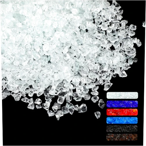 Patelai 1.5 LB Glass Gravel Stone 3-6 mm Glitter Gravel Stone Luster Reflective Tempered Fire Glass Crushed Glass for Fire Pit Crafts Vase Fish Bowl Garden Decor (Transparent)