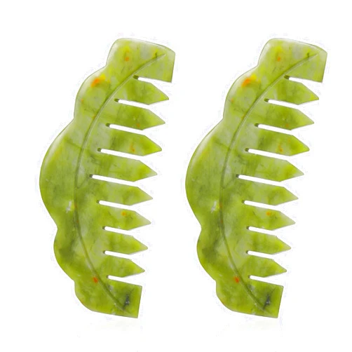 Geiserailie 2 Pieces Jade Combs Massage Stone Hair Comb Guasha Scraping Scalp Comb Facial Massage Tool Multifunctional Handheld Head Tools for Valentine's Day Mother's Day Gift (Plain Style)