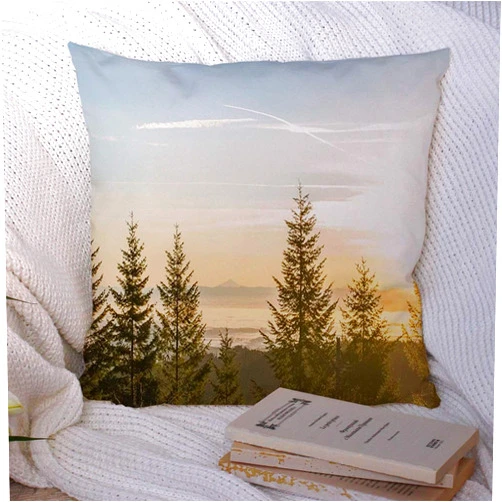 Staromil Throw Pillow Covers for Couch Sofa Bed Wood Oregon View Forest Mountain Sunrise Sunlight Fog Nature Parks Outdoor Design Morning Scene Polyester Decorative Pillows Cushion Covers 16x16 Inch