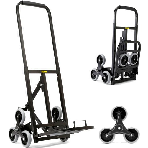 VEVOR Stair Climbing Cart, Heavy-Duty Hand Truck Dolly 375 lbs Load Capacity, Foldable Stair Climber Hand Trucks with Adjustable Handle, All Terrain Cart for Stairs with 10 Wheels