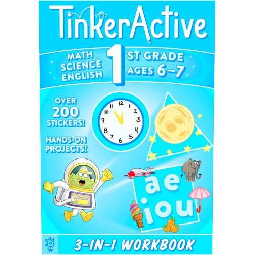 Justin Krasner,Megan Hewes Butler,Chad Thomas,Lauren Pettapiece,Les McClaine,Taryn Johnson TinkerActive 1st Grade 3-in-1 Workbook: Math, Science, English Language Arts (TinkerActive Workbooks)